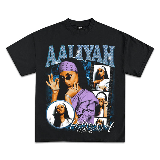 Aaliyah Princess of R&B Black Graphic T-Shirt - Heavyweight Cotton Classic Tee