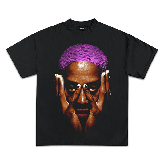 Dennis Rodman Basketball Legend Jumbo Purple Heavyweight Cotton T-Shirt