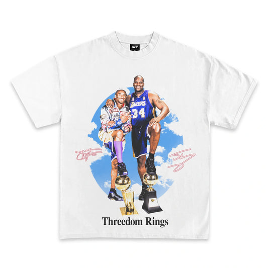 Kobe & Shaq Threedom Rings Graphic T-Shirt, Premium Heavyweight Cotton Tee