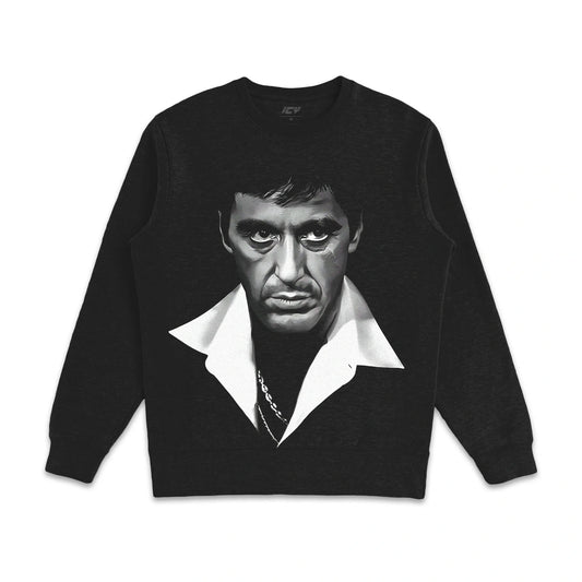 Iconic Tony Montana Scarface Graphic Crewneck Sweatshirt - Heavyweight Cotton Fleece
