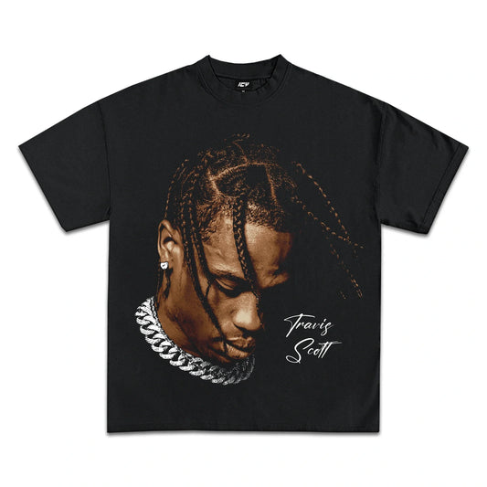 Travis Scott Signature Heavyweight Cotton Graphic T-Shirt – Black Hip Hop Apparel